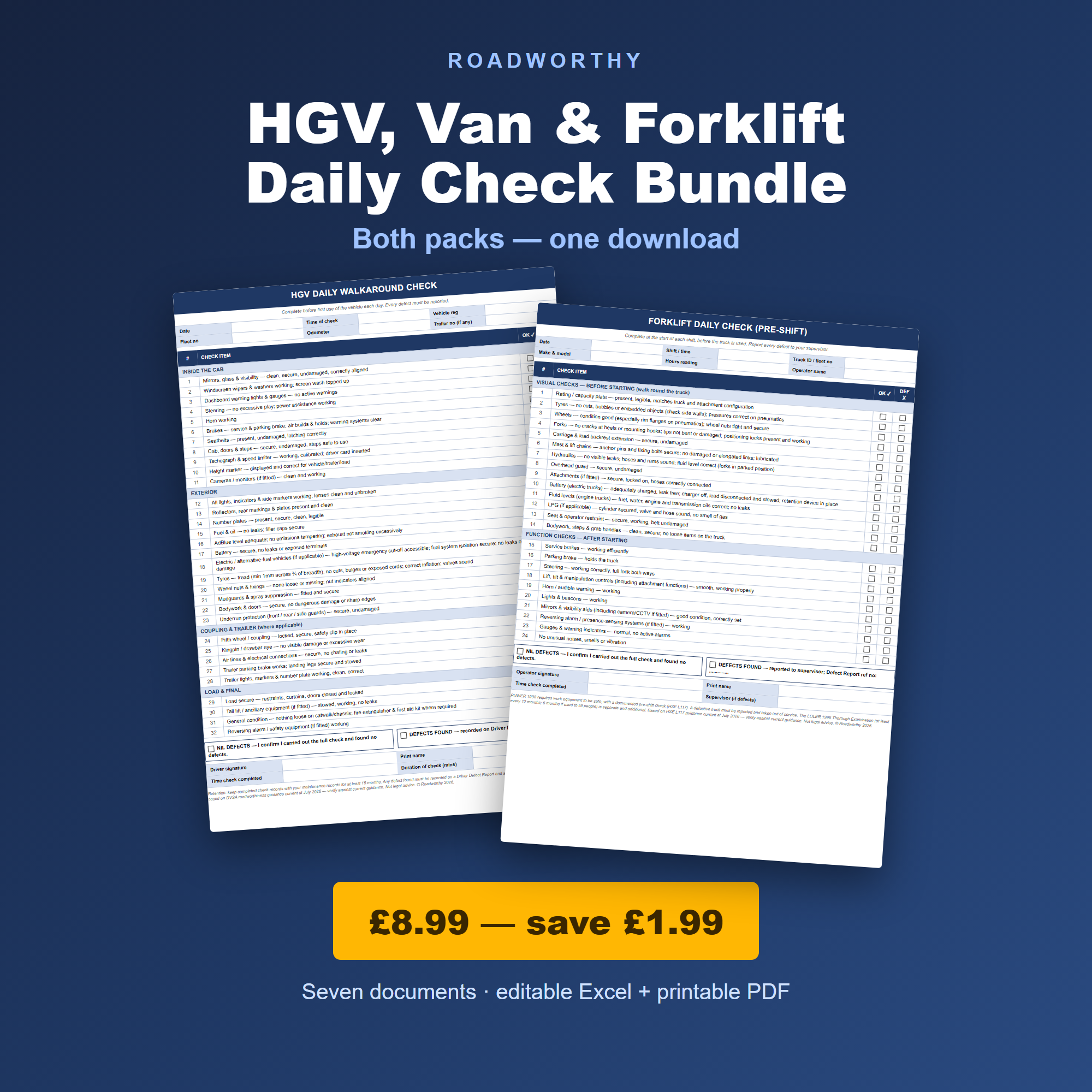 Fleet Daily Check Bundle — vehicle and forklift paperwork