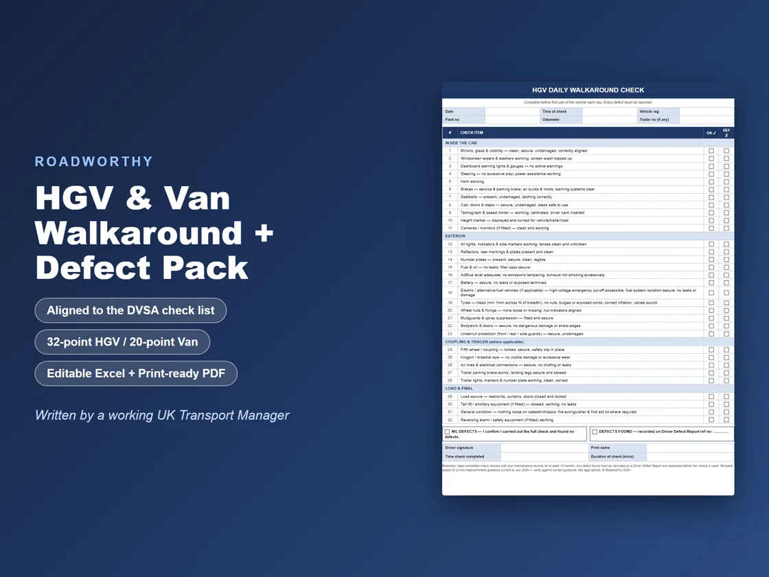 HGV & Van Walkaround Checklist + Defect Pack